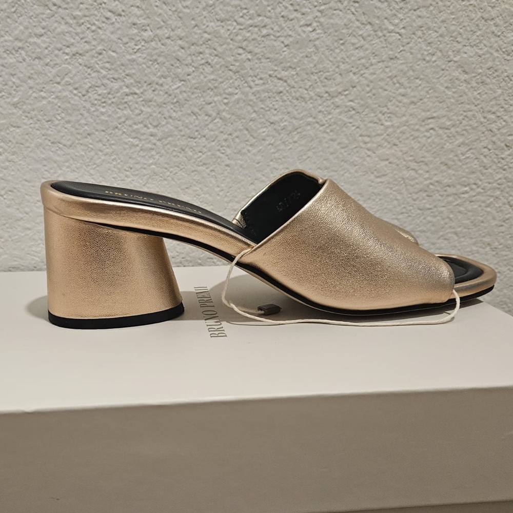 Metallic Gold Open-Toe Block Heel Mules